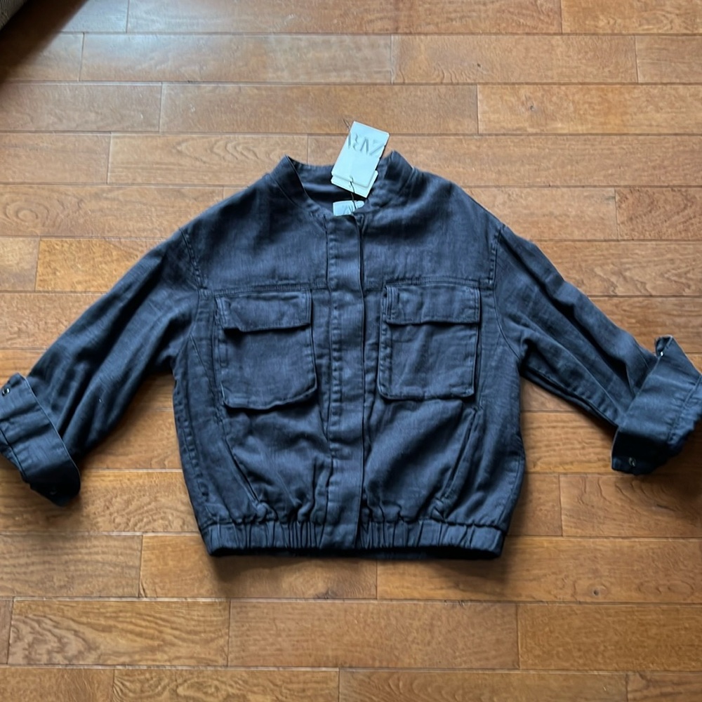 💙ZARA BOMBER JACKET-UNISEX-NWT-POCKETS-NAVY BLUE/11-12💙